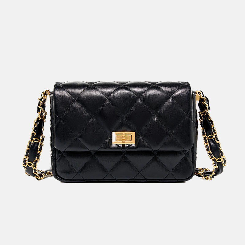 Damen gesteppt Echtleder Schloss Schnalle Crossbody Schultertasche Kette In Minimalistisch