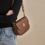 Women's Vintage Minimalist Genuine Leather Lock Chain Crossbody Shoulder Bag