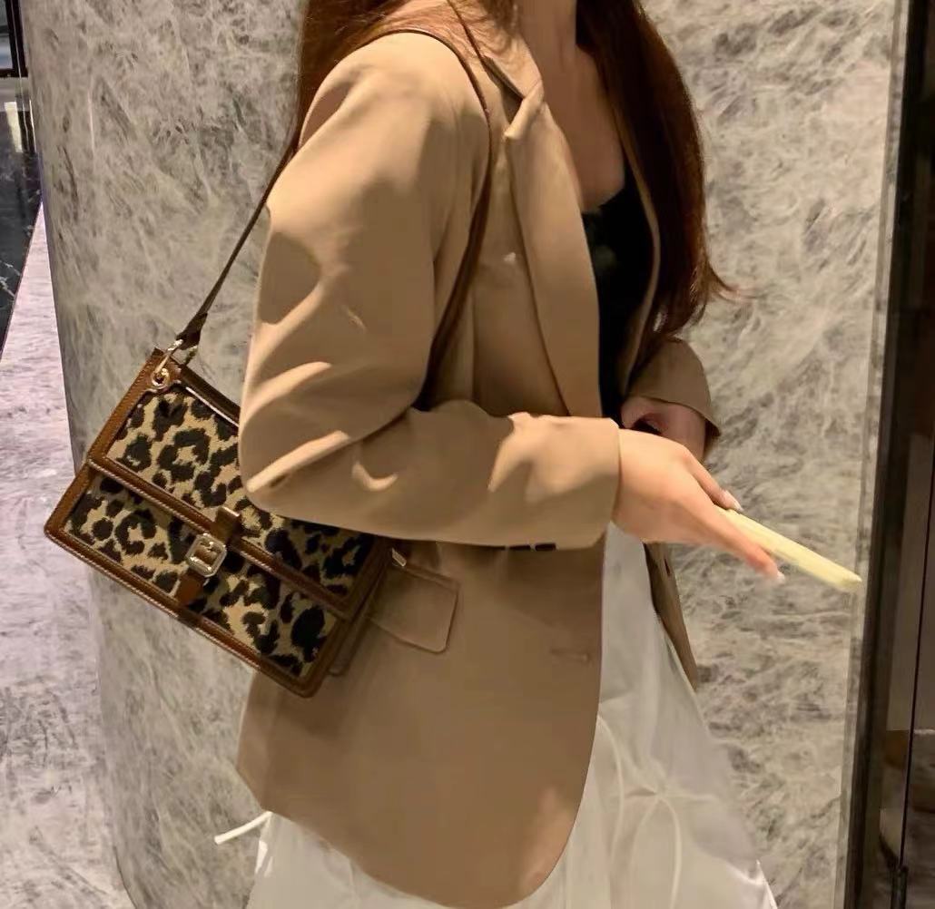 Women's Leopard Print Genuine Leather Baguette Bags in Brown photo review