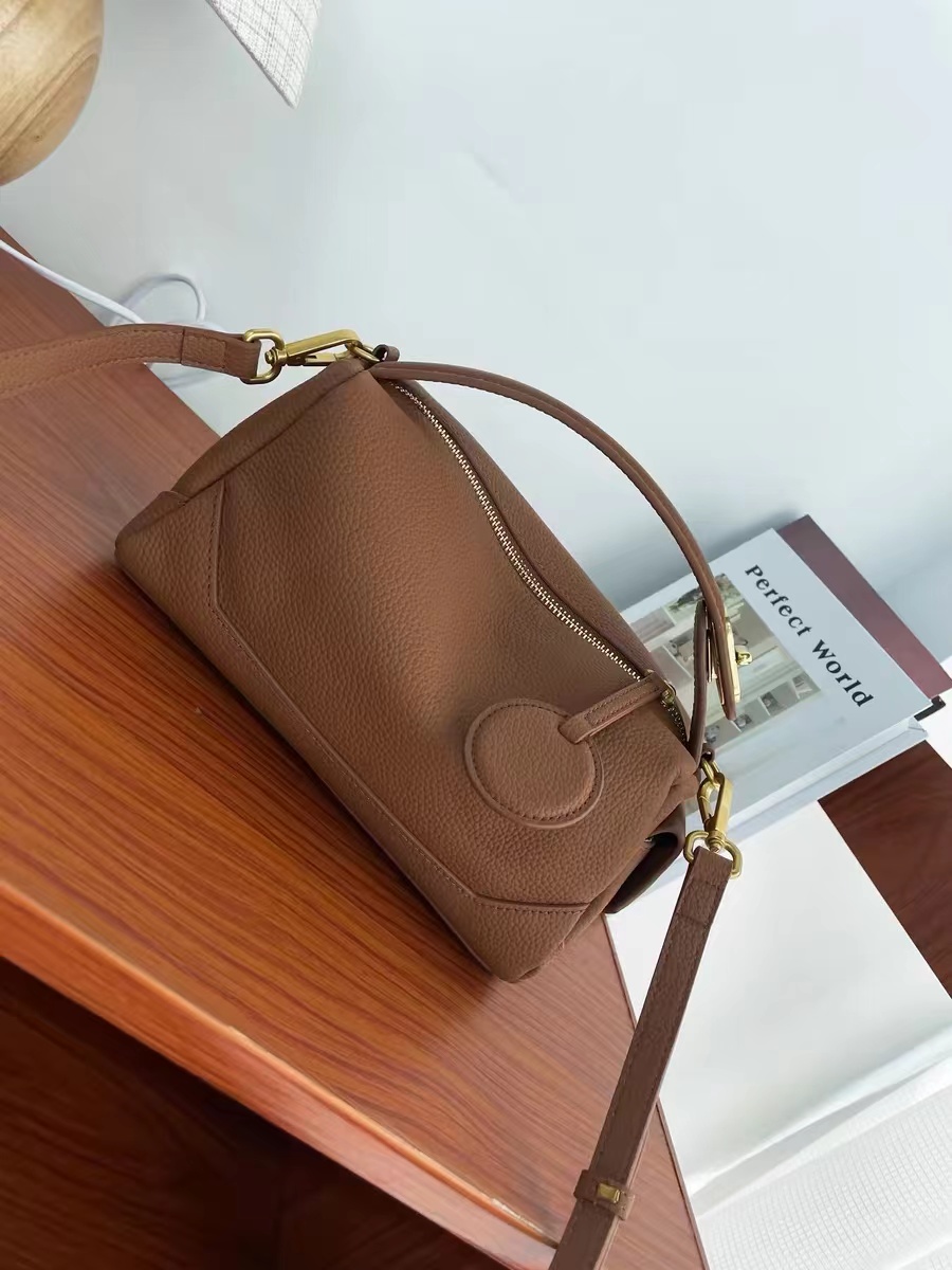 Women's Deep Brown Leather Pillow Shaped Crossbody Shoulder Handbag photo review