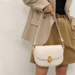 Women's Genuine Leather Lock Closure Crossbody Saddle Bags