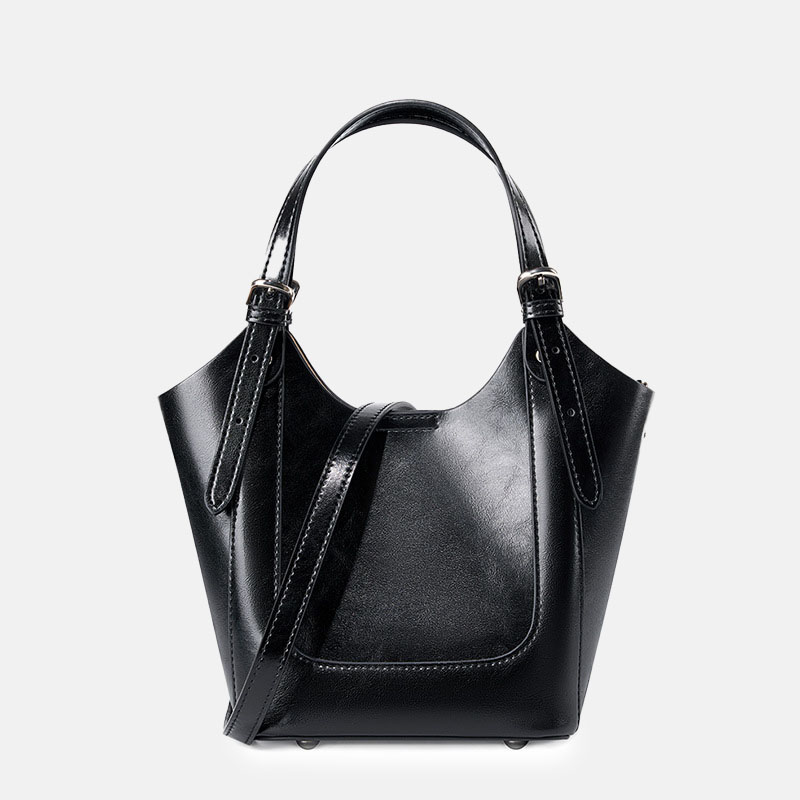 Women's Genuine Leather Minimalist Bucket Crossbody Tote Bag