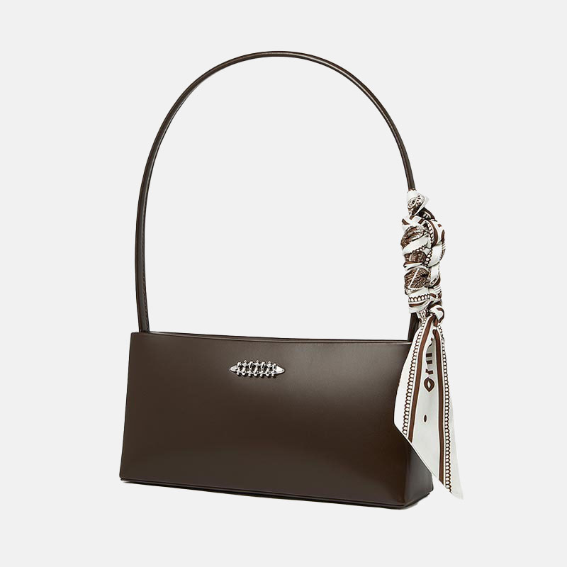 Women's Genuine Leather Zipper Closure Crossbody Baguette Bags In Minimalist