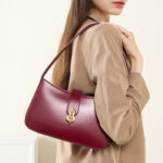 Women's Minimalist Genuine Leather Gourd Shape Buckle Baguette Bag