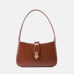 Women's Minimalist Genuine Leather Gourd Shape Buckle Baguette Bag