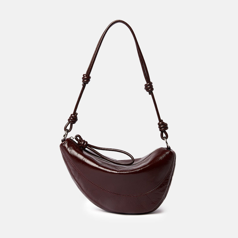 Women's Minimalist Genuine Leather Zipper Pea-Shaped Crossbody Shoulder Bag