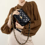 Women's Vintage Quilted Genuine Leather Lock Flap Shoulder Crossbody Chain Bags