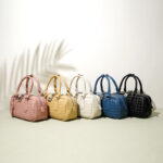 Women's Woven Genuine Leather Zipper Lock Top Handle Bag In Minimalist