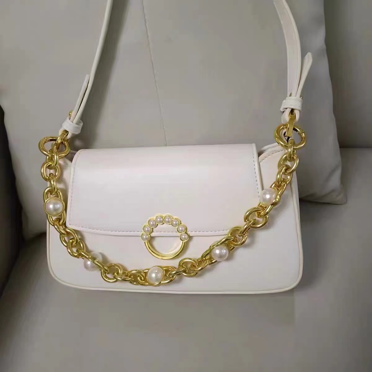 Women's Baguette Bags with Chains Pearls in Vegan Leather photo review