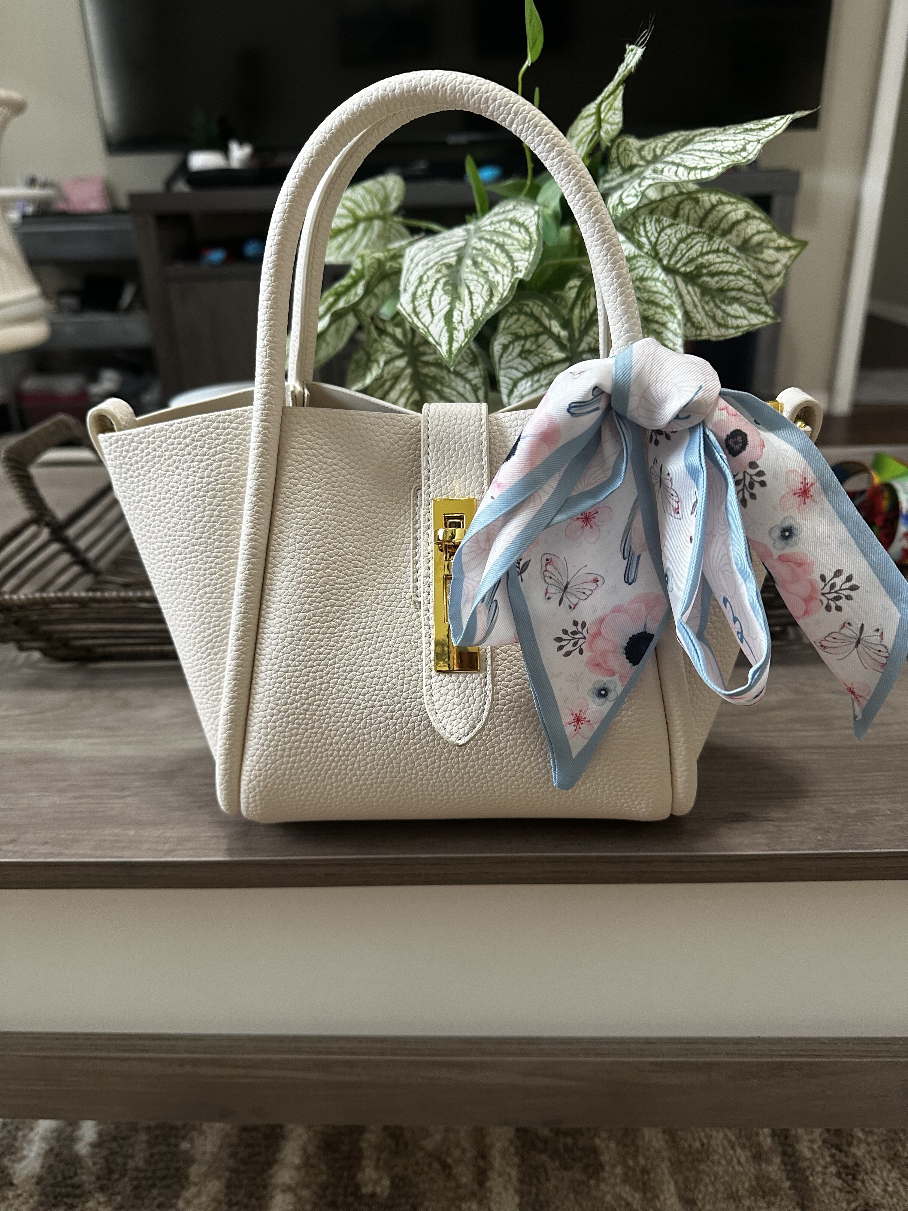 Women's Minimalist Genuine Leather Lock Crossbody Tote Bag photo review