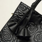 Women's Black Genuine Leather Floral Embossed Crossbody Tote Bag