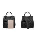 Women's Black Genuine Leather Floral Embossed Crossbody Tote Bag