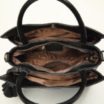 Women's Black Genuine Leather Floral Embossed Crossbody Tote Bag