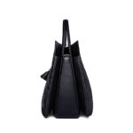 Women's Black Genuine Leather Floral Embossed Crossbody Tote Bag