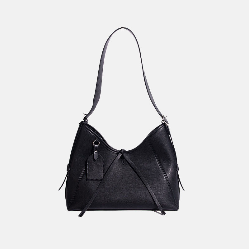 Women's Black Genuine Leather Magnetic Closure Shoulder Tote Bag