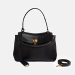 Women's Black Leather Lock Crossbody Shoulder Bag