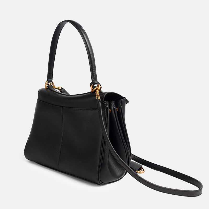 Women's Black Leather Lock Crossbody Shoulder Bag