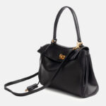 Women's Black Leather Lock Crossbody Shoulder Bag