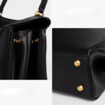 Women's Black Leather Lock Crossbody Shoulder Bag