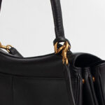 Women's Black Leather Lock Crossbody Shoulder Bag