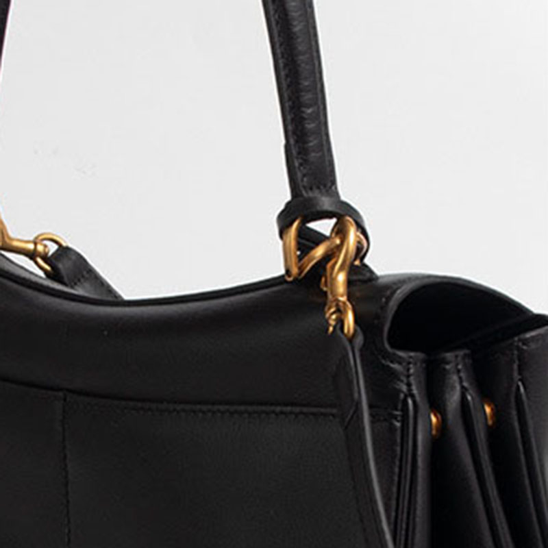 Women's Black Leather Lock Crossbody Shoulder Bag