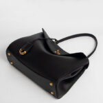 Women's Black Leather Lock Crossbody Shoulder Bag