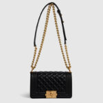 Women's Black Quilted Leather Chain Lock Crossbody Bag