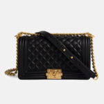 Women's Black Quilted Leather Chain Lock Crossbody Bag