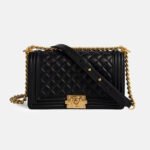 Women's Black Quilted Leather Chain Lock Crossbody Bag