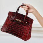 Women's Crocodile Genuine Leather Minimalist Lock Top Handle Bag