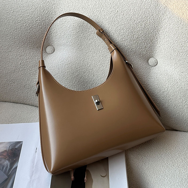 Women's Genuine Leather Lock Single Shoulder Tote Bag