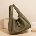 Women's Genuine Leather Minimalist Lock Bucket Bag