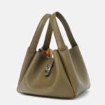 Women's Genuine Leather Minimalist Lock Bucket Bag