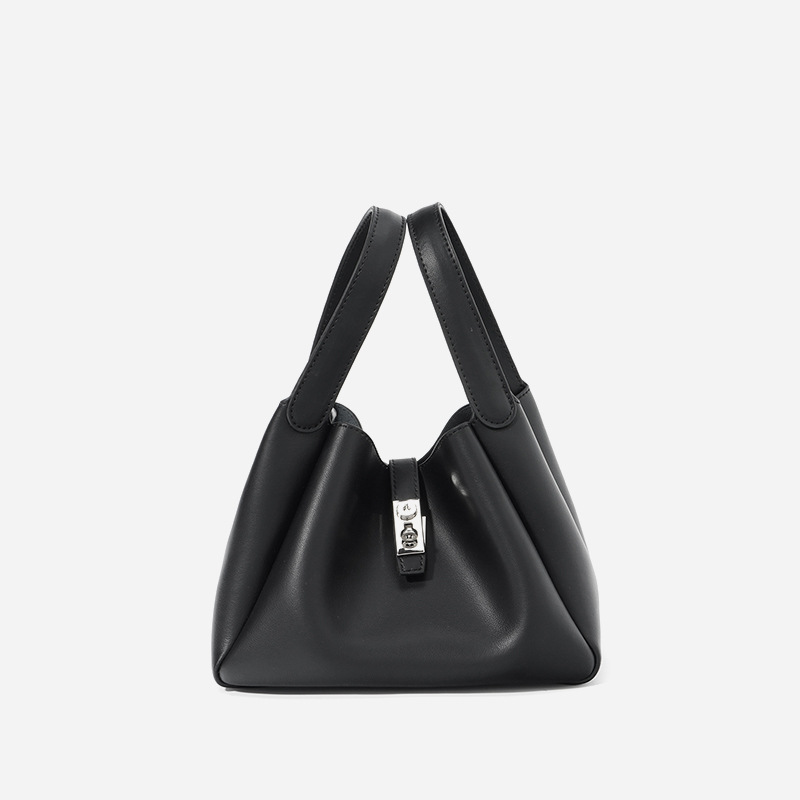 Women's Genuine Leather Minimalist Lock Bucket Bag