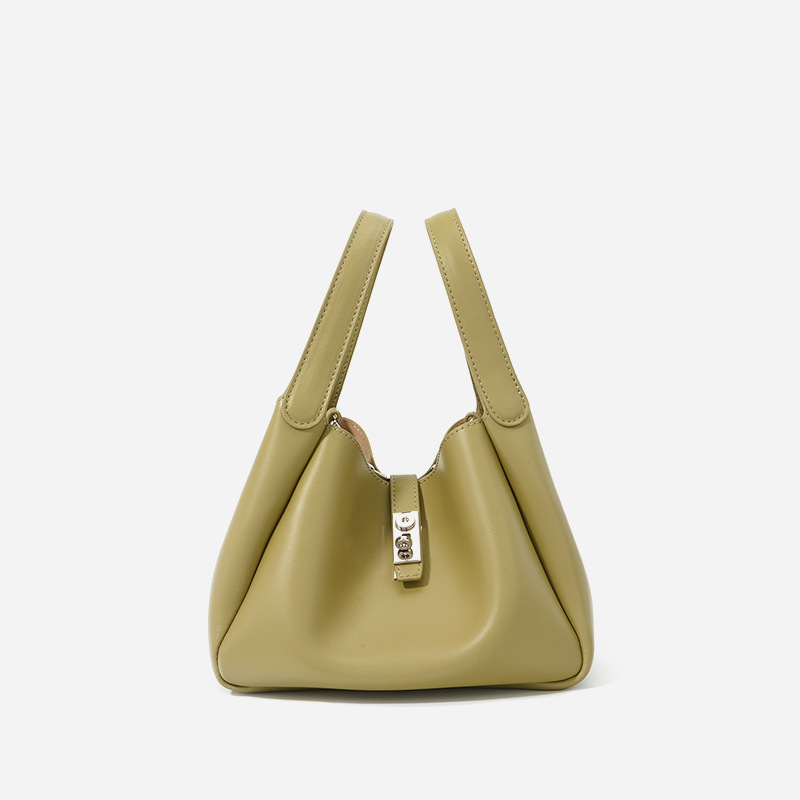 Women's Genuine Leather Minimalist Lock Bucket Bag