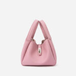 Women's Genuine Leather Minimalist Lock Bucket Bag