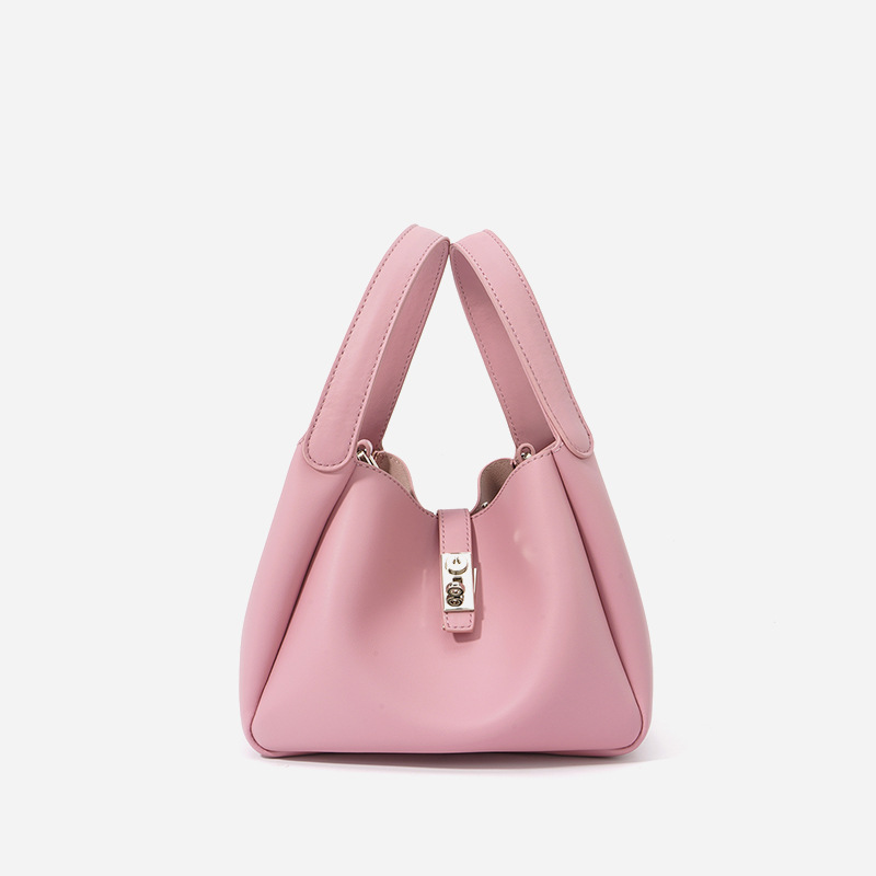 Women's Genuine Leather Minimalist Lock Bucket Bag