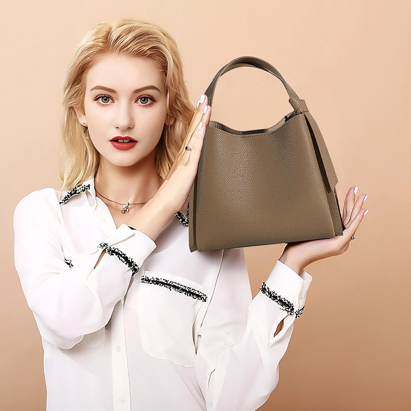 Women's Genuine Leather Minimalist Shoulder Bucket Bag