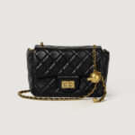 Women's Genuine Leather Quilted Lock Crossbody Chain Bag