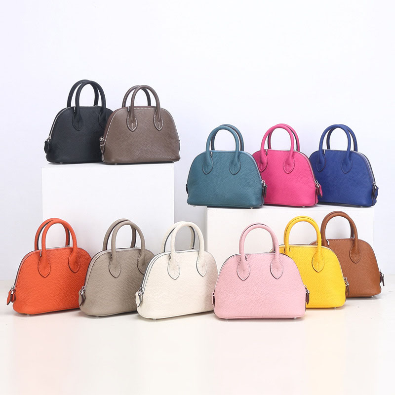 Sac à main en cuir véritable à fermeture éclair en forme de coquillage pour femmes