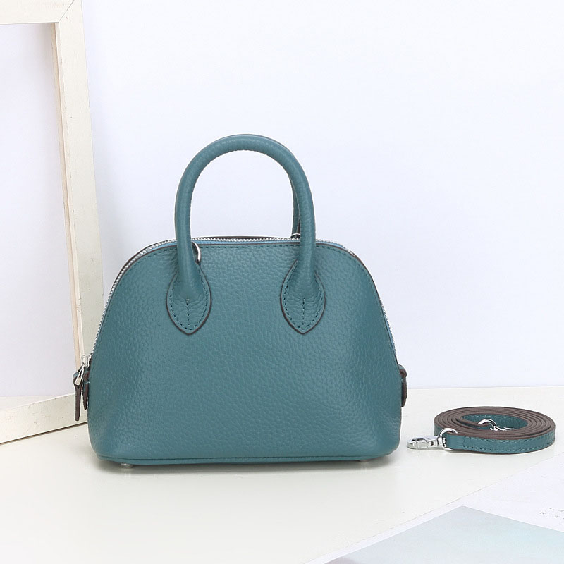 Sac à main en cuir véritable à fermeture éclair en forme de coquillage pour femmes