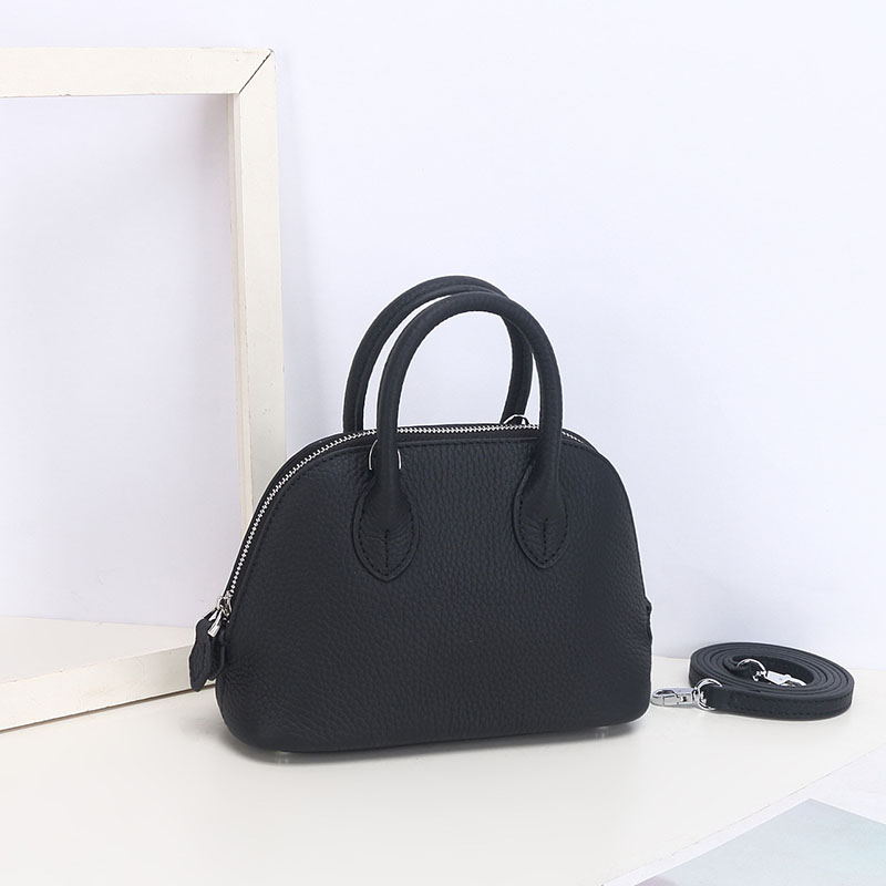 Sac à main en cuir véritable à fermeture éclair en forme de coquillage pour femmes