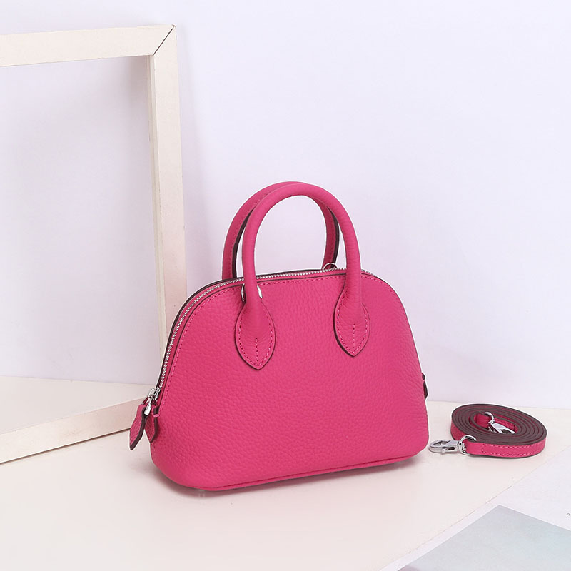 Sac à main en cuir véritable à fermeture éclair en forme de coquillage pour femmes
