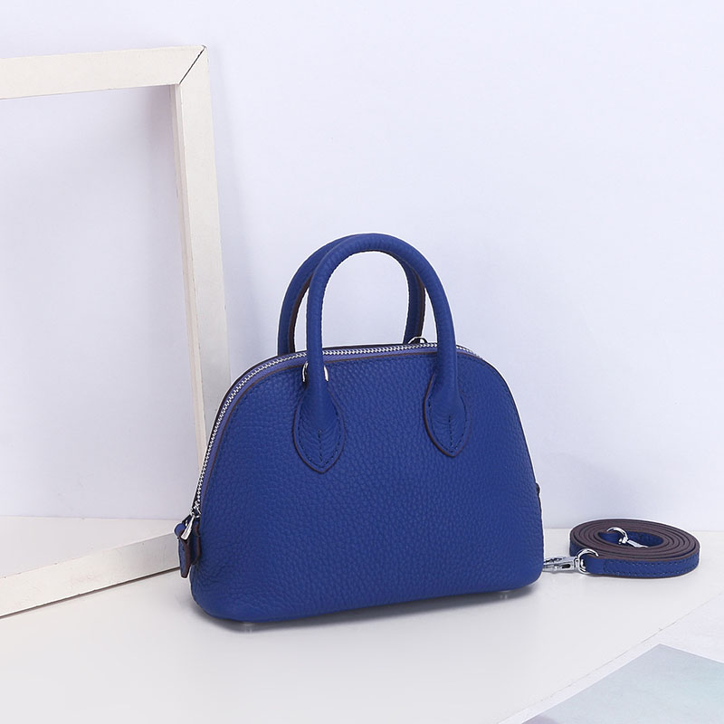 Sac à main en cuir véritable à fermeture éclair en forme de coquillage pour femmes