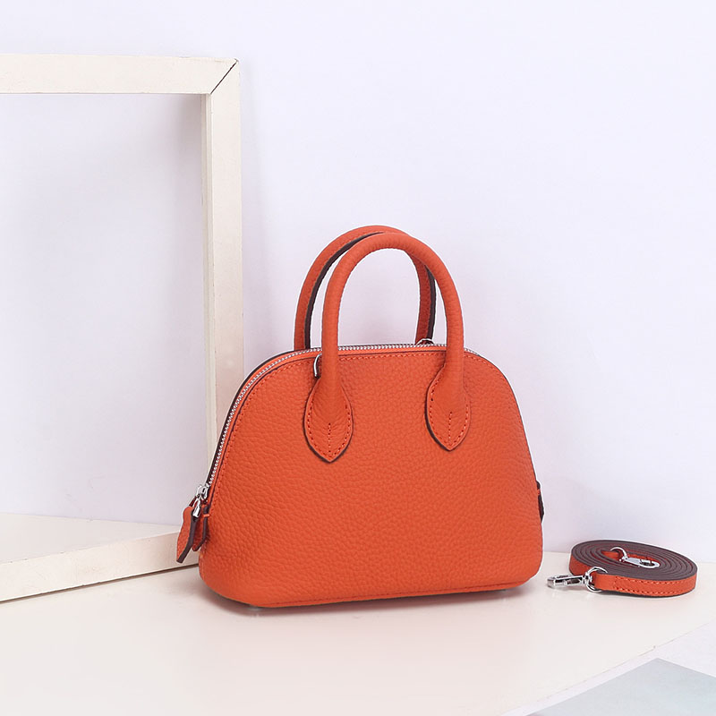 Sac à main en cuir véritable à fermeture éclair en forme de coquillage pour femmes