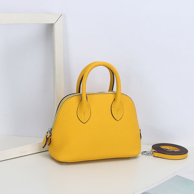 Sac à main en cuir véritable à fermeture éclair en forme de coquillage pour femmes