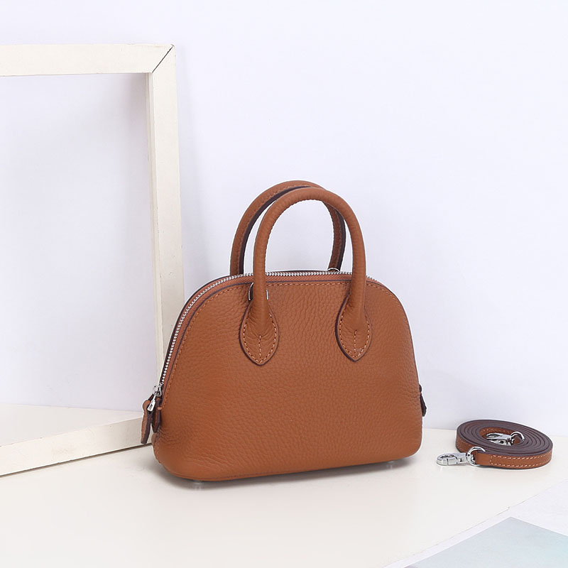 Sac à main en cuir véritable à fermeture éclair en forme de coquillage pour femmes