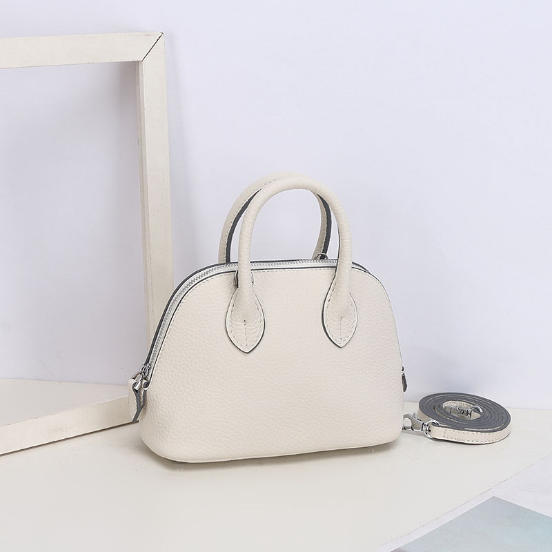 Sac à main en cuir véritable à fermeture éclair en forme de coquillage pour femmes