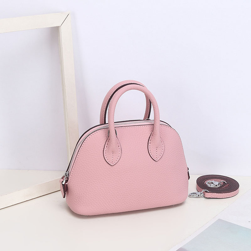 Sac à main en cuir véritable à fermeture éclair en forme de coquillage pour femmes