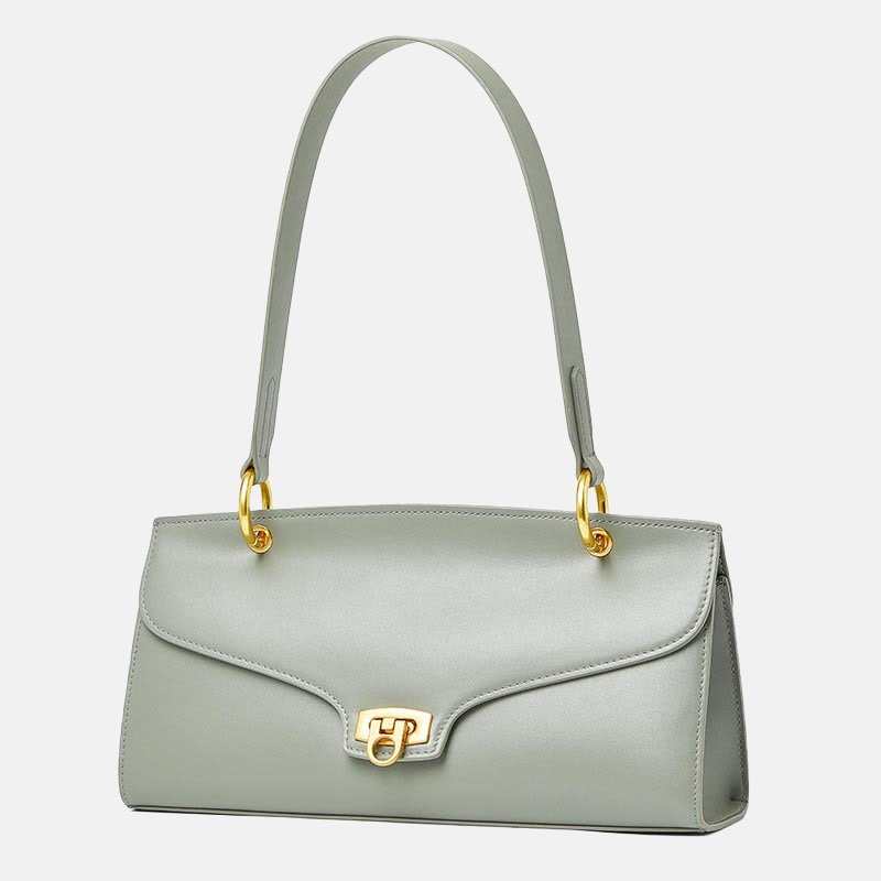 Minimalistische Damen-Echtleder-Schultertasche mit Schloss-Verschluss